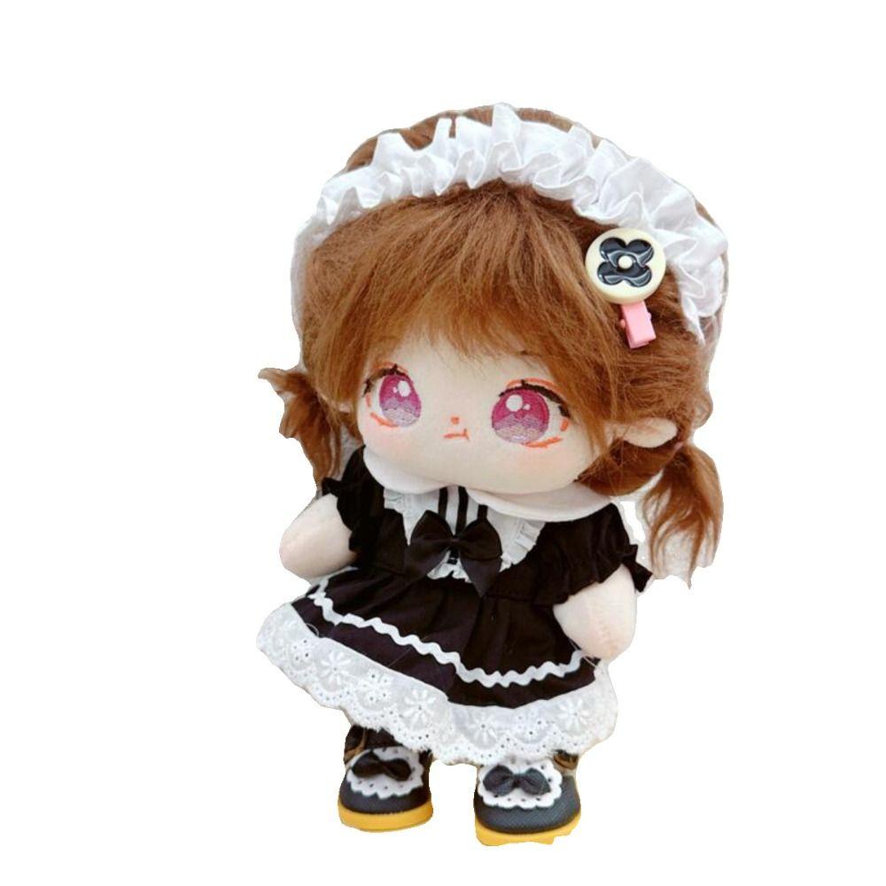Búp Bê Hầu Gái Mặc Váy Đồng Phục Vải cotton Phối Ren Và Băng Đô Thời Trang 20cm