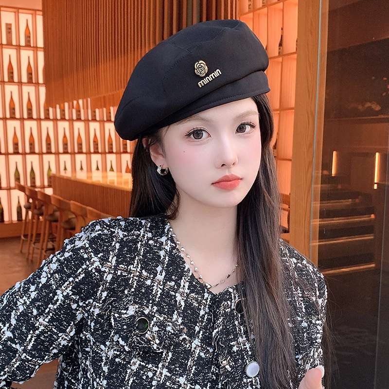 Mũ nồi mũ beret hoa trà min min