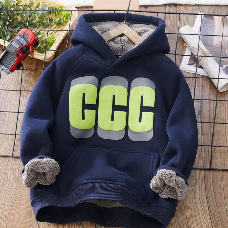 Áo Hoodie Lót Lông Cừu Dày Dặn Thời Trang Mùa Đông 2023 Cho Bé Trai