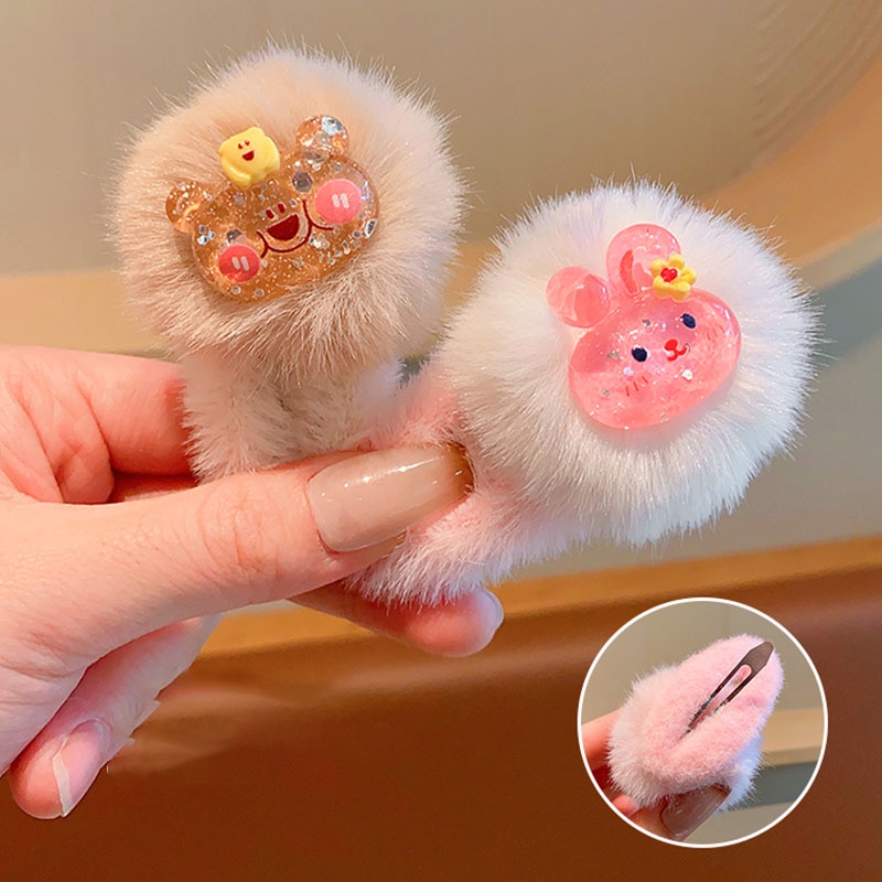 Dễ Thương Kẹp Tóc Vải Lông Xù Đáng Yêu Dành Cho Bé Gái