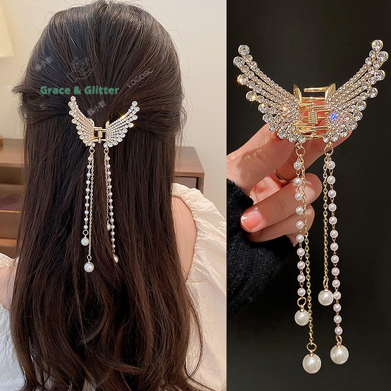 [Grace & Glitter] Kẹp tóc ngọc trai đính đá pha lê mới Hàn Quốc Kẹp bên đơn giản Liu Hai Kẹp tóc Phụ