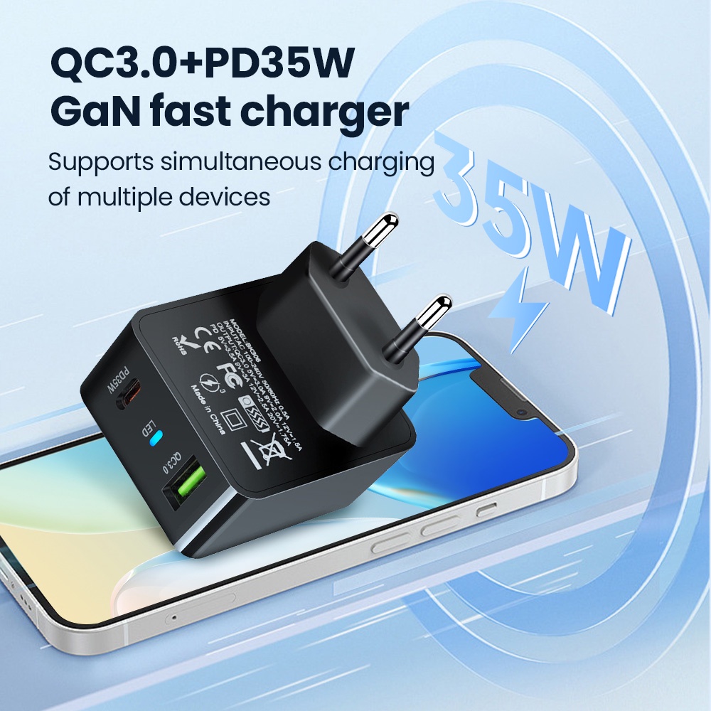 Củ Sạc Nhanh gan 35w qc3.0 us / eu / uk Cho Máy Tính / laptop xiaomi huawei