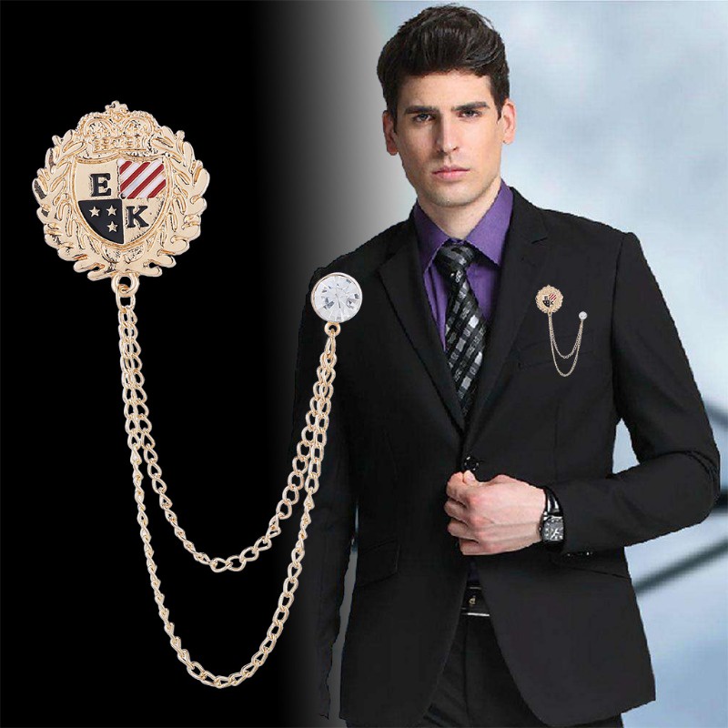 Cài Ngực Áo Thiết Kế Hình Dây Xích Đính Đá Phong Cách Retro Hàn Quốc Dành Cho Nam