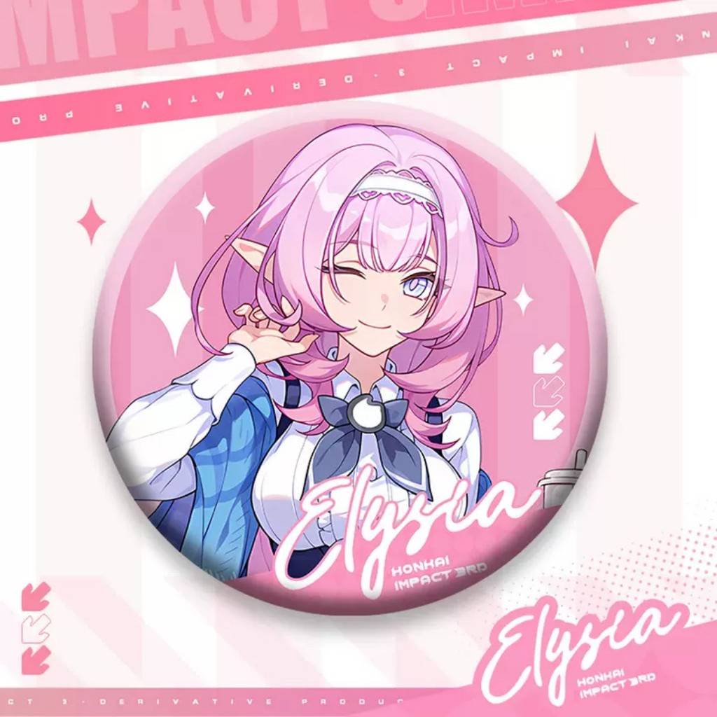 Mô hình Móc khoá ELYSIA HONKAI IMPACT 3 huy hiệu standee tượng trang trí trưng bày mica acrylic game chibi trang trí