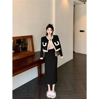 Set dạ tweed viền ren bèo qc 2 lớp mix chân váy tiểu thư _hong.hanhshop_