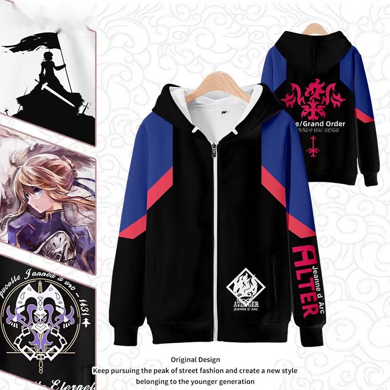 Áo Khoác hoodie Có Khóa Kéo In Hình anime fate stay night / grand order fgo saber 3d
