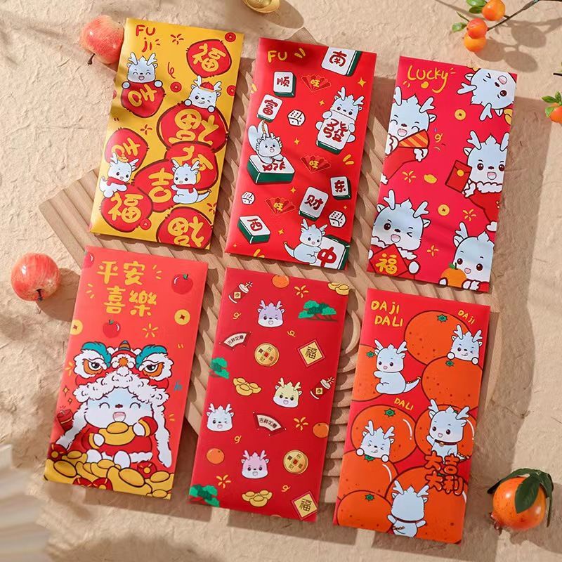 Bao Lì Xì Năm Mới 2024 Họa Tiết Rồng Đỏ May Mắn Phong Cách Trung Hoa