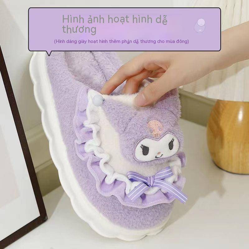 Hellokitty Dép cotton Lót Lông Cừu Dày Dặn Ấm Áp Chống Trượt Hình hello kitty Cho Nữ Vào Mùa Đông