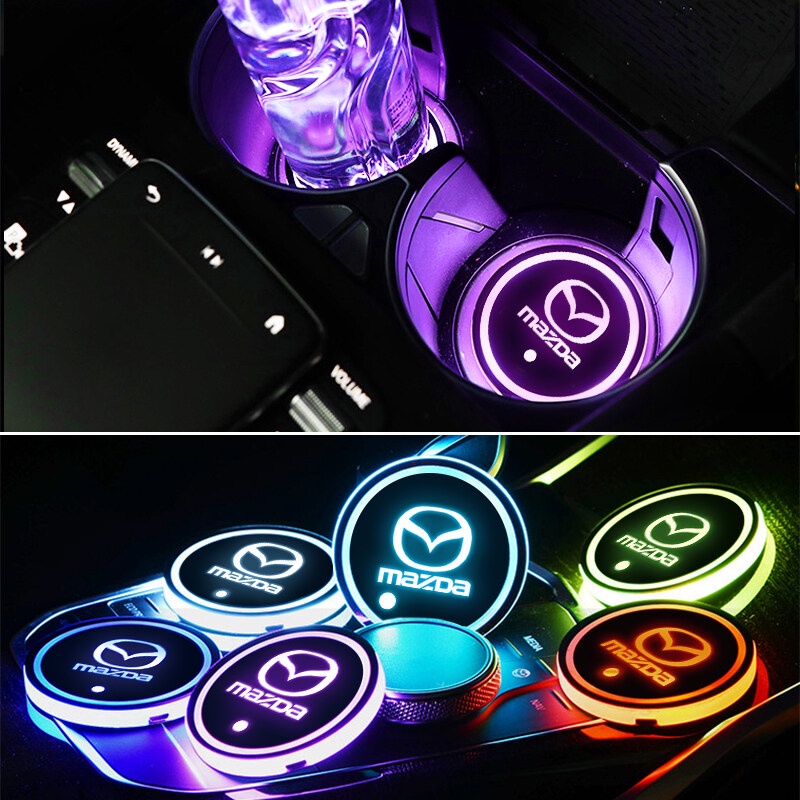 Thảm Lót Cốc Chống Trượt Có Đèn led logo Xe Hơi mazda 2 3 6 dj bm bp gj cx3 cx-5 cx5 cx 5 cx9 mx5 sk