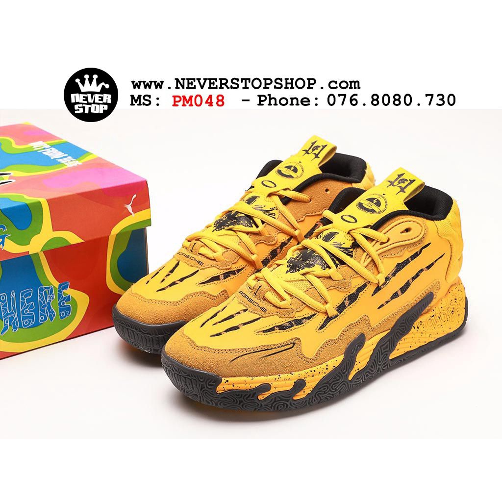 Giày bóng rổ PM MB 03 PORSCHE vàng đen siêu ngầu, chuyên indoor outdoor độ bền cao  NeverStopShop.com
