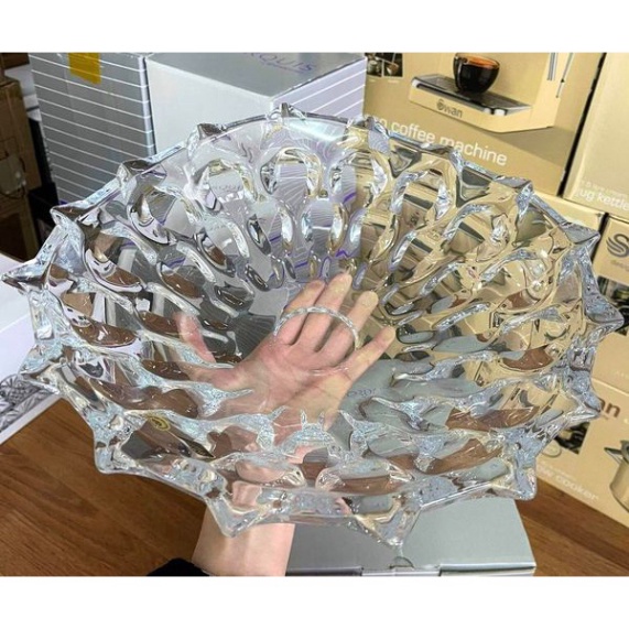 Đĩa pha lê sâu Samba trắng 35cm Bohemian chính hãng chất liệu thuỷ tinh pha lê cao cấp chống xước