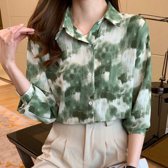 Áo Sơ Mi Tay Dài In Họa Tiết Mực Thời Trang hong kong Cho Nữ