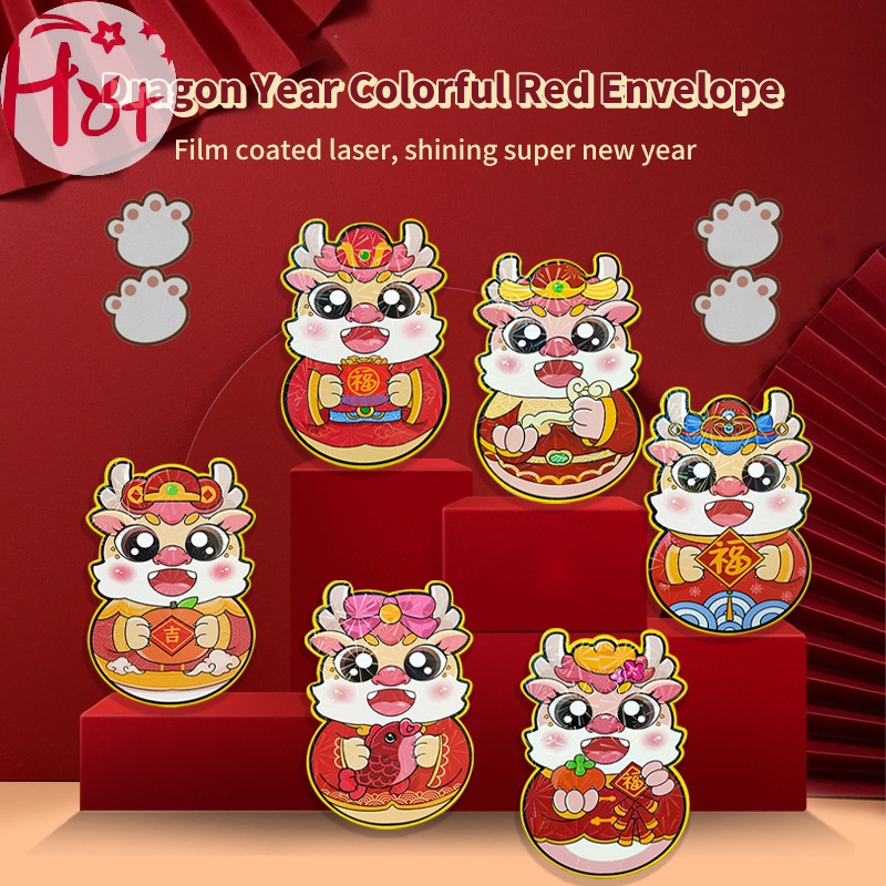 Jr Set 6 Bao Lì Xì Năm Mới 2024 Hình Rồng Đỏ May Mắn Phong Cách Trung Hoa