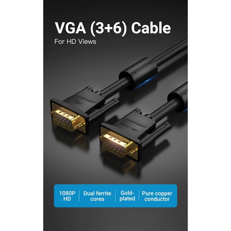 Vention Dây Cáp vga Sang vga 1080p 1m 1.5m 5m 10m 20m 15 pin Cho Máy Chiếu / Màn Hình / Máy Chiếu / Máy Tính
