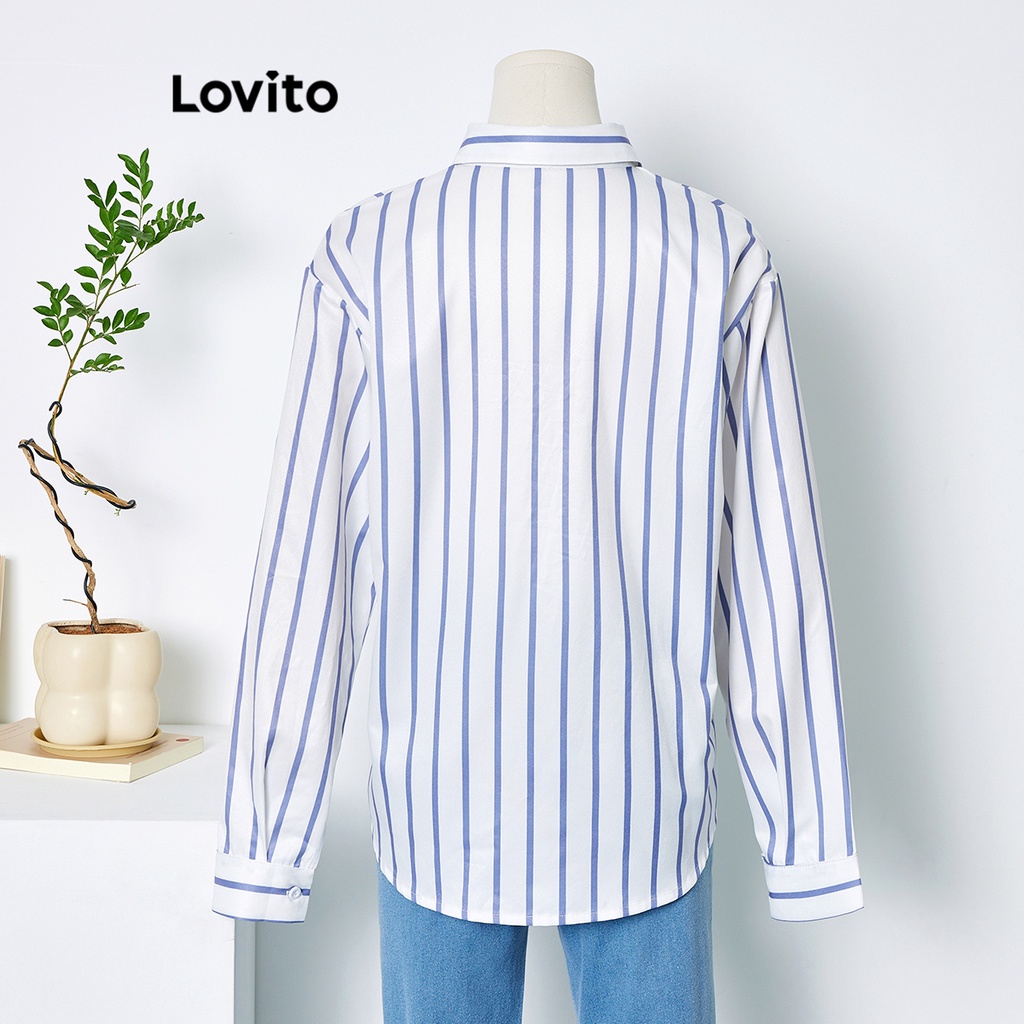 Lovito Áo sơ mi sọc cài cúc thông thường cho nữ LNE27154