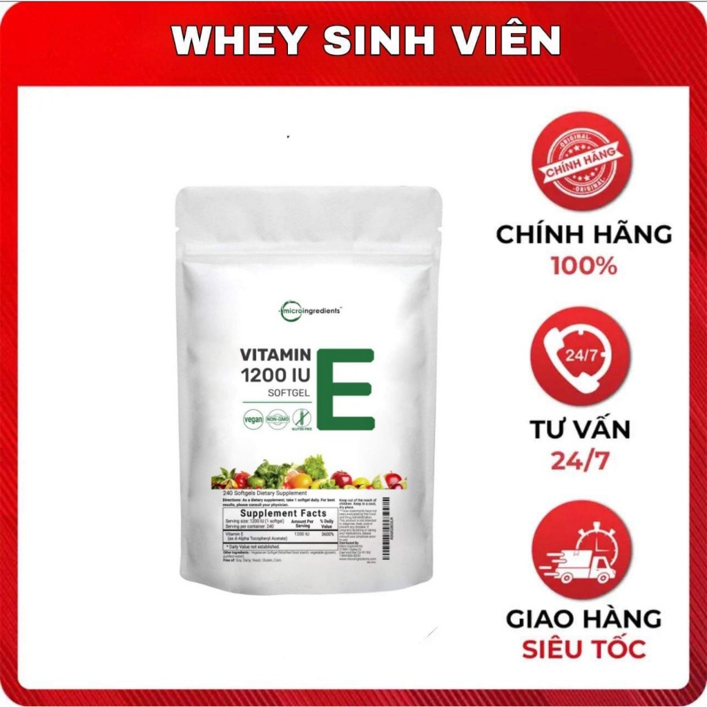 Viên Vitamins E 1200iu Hàm Lượng Cao Micro ingredients Vitamin E 1200 Iu Chống Oxy Hóa Đẹp Da tại  wheydatcanghp