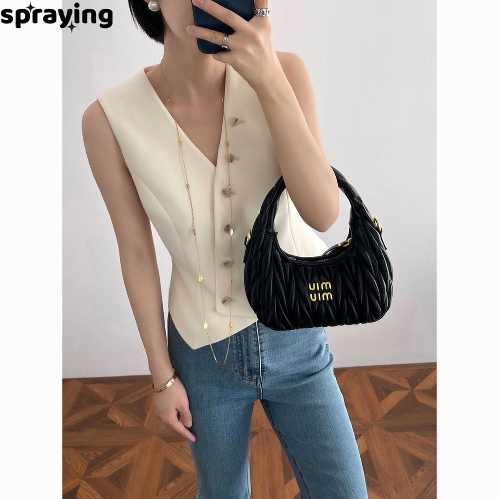 spraying gile áo áo+vest+nữ vest set nữ Chất lượng cao Korean chic cozy WMJ23C0DY2 50Z231216