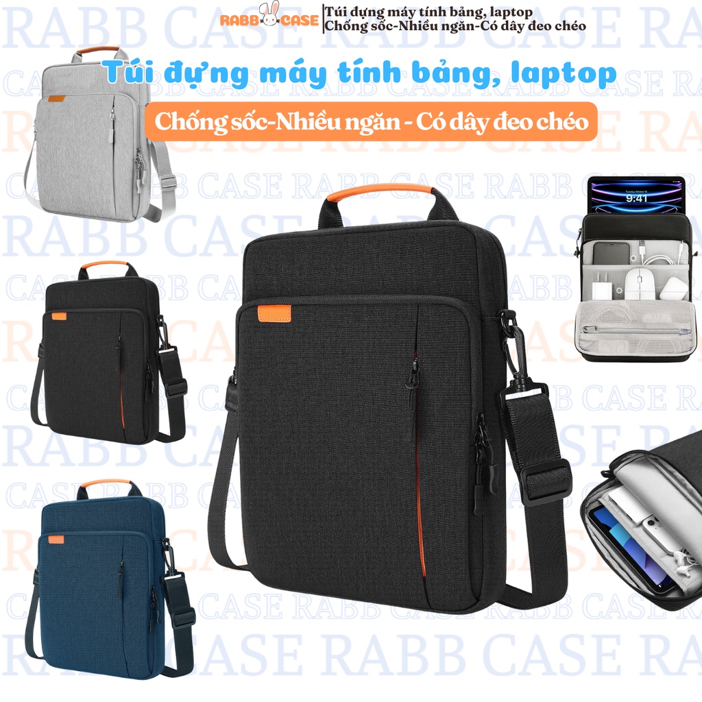 [2024-Nâng cấp ngăn phụ]Túi chống sốc có dây đeo chéo cho máy tính bảng, laptop dưới 13 inch, nhiều ngăn đựng phụ kiện