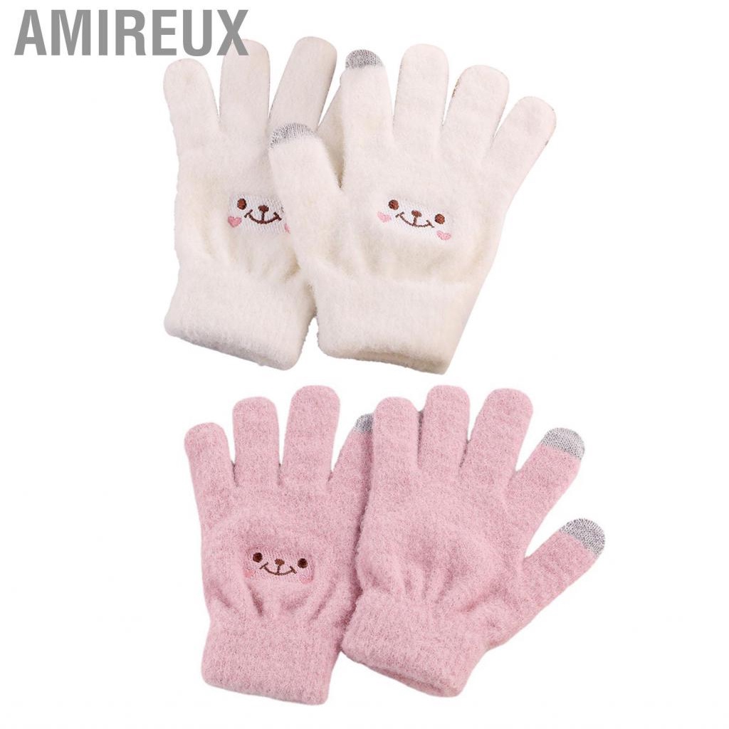 Amireux Winter Touch Screen Glove Smile Face Design Elastic Thermal Warm Knit for Women Girls