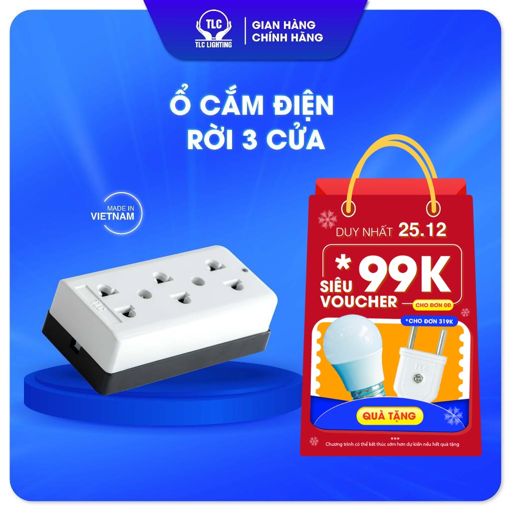 Ổ cắm điện rời cao cấp 3 cửa TLC LIGHTING