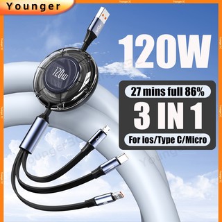 Dây Cáp Sạc Nhanh 120w 3 Trong 1 Bằng Hợp Kim Kẽm 6a Cho ios type c android