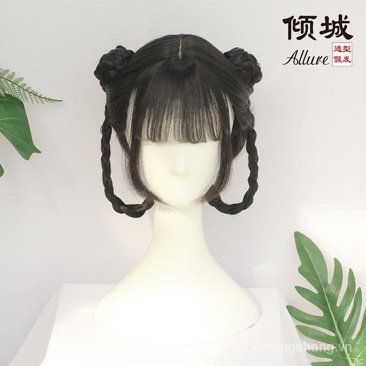 Qingcheng Wig Chinese Style Lolita Wig Hanfu Archaistic Ancient Costume Cute Girl Whole Wig Head Cover