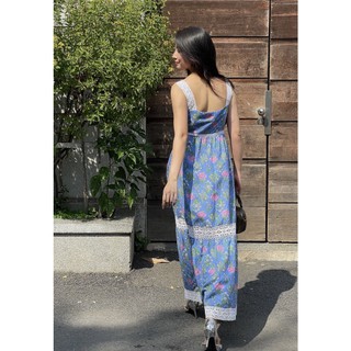 Đầm hoa maxi phối ren cotton