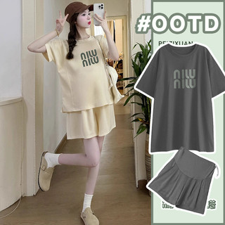  Bộ đồ mùa hè cho bà bầu thời trang phong cách quần short mỏng cỡ lớn áo hai mảnh 