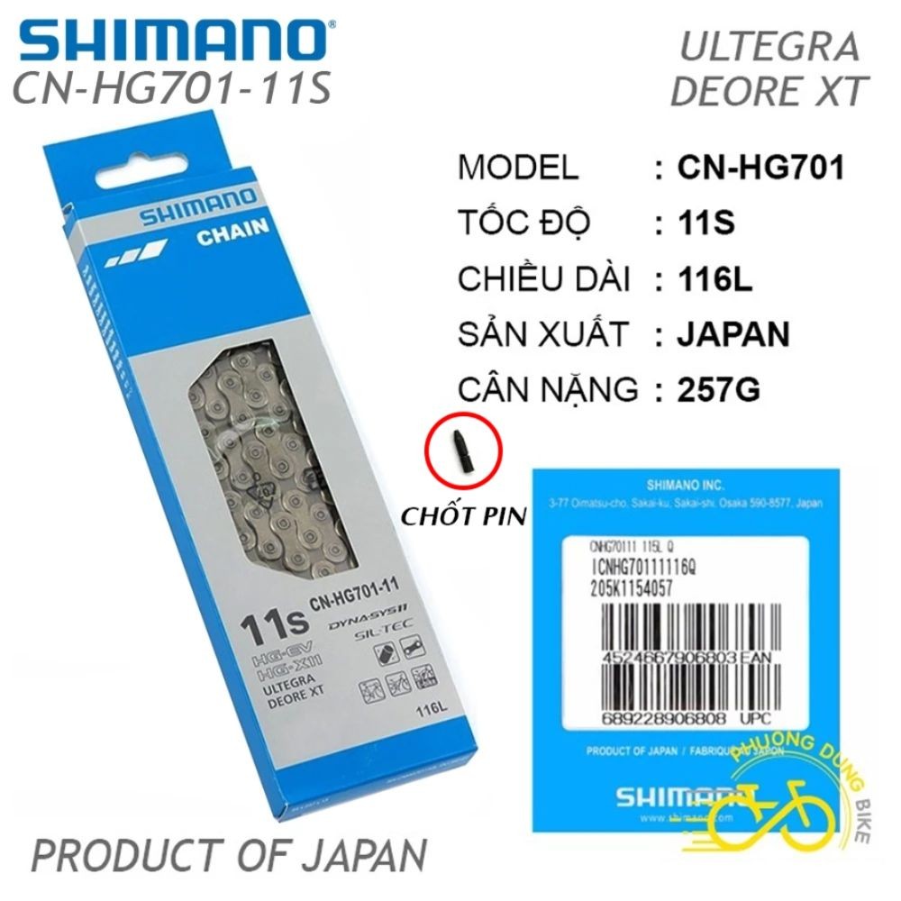 Xích sên xe đạp Shimano Ultegra CN HG701 11 Speed - Fullbox Hàng Chính Hãng (CHỐT PIN)