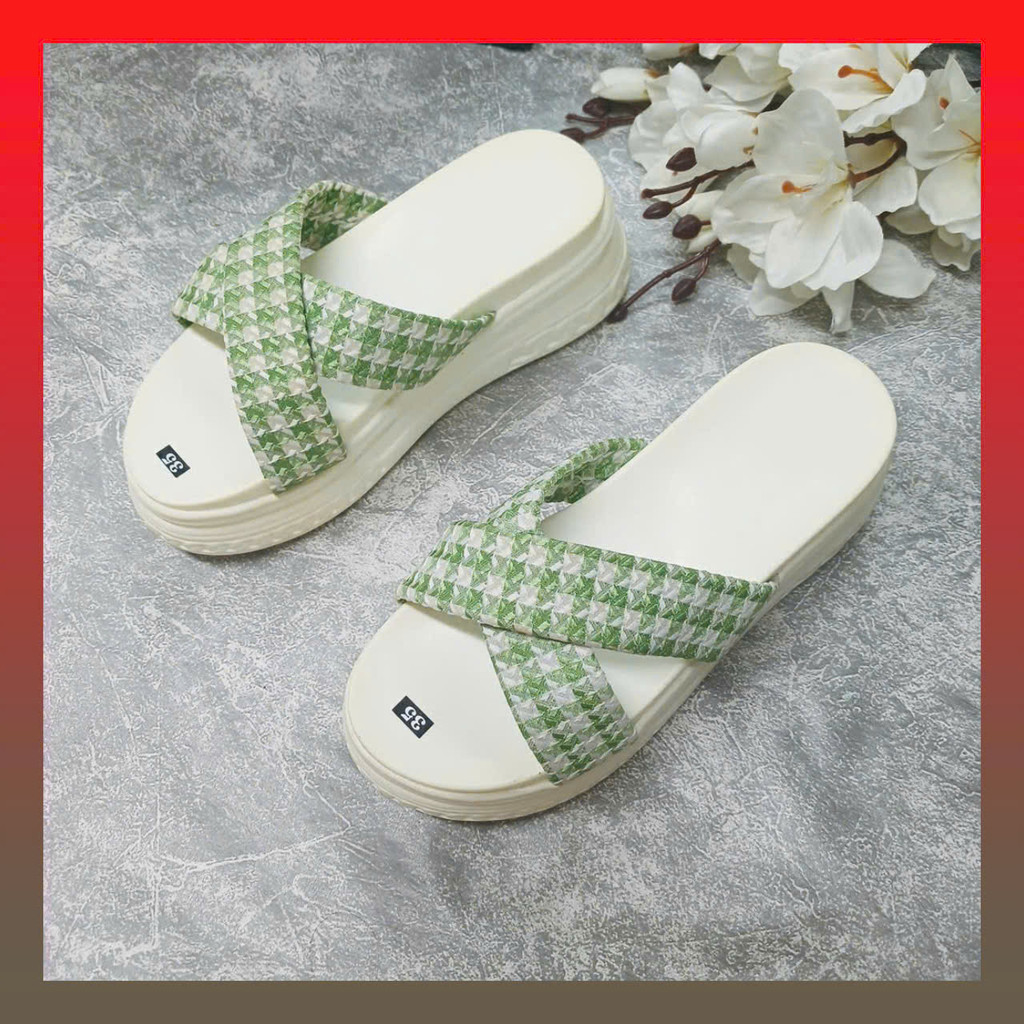 Dép bánh mì caro quai chéo cao 3 cm, 7P siêu xinh