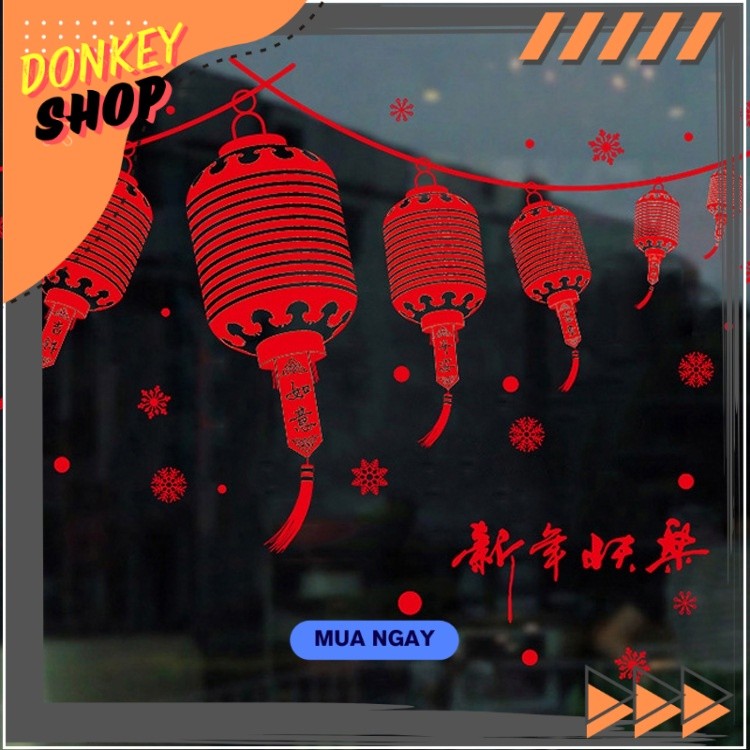 Tranh Decal Dán Kính Trang Trí Tết Nguyên Đán Mừng Năm Mới Happy New Year XH9297 DONKEY99