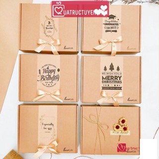 Hộp đựng quà  giấy Kraft 25cm kèm rơm lót, Hộp quà sinh nhật, tặng thầy cô, bạn gái, kỷ niệm quà cưới