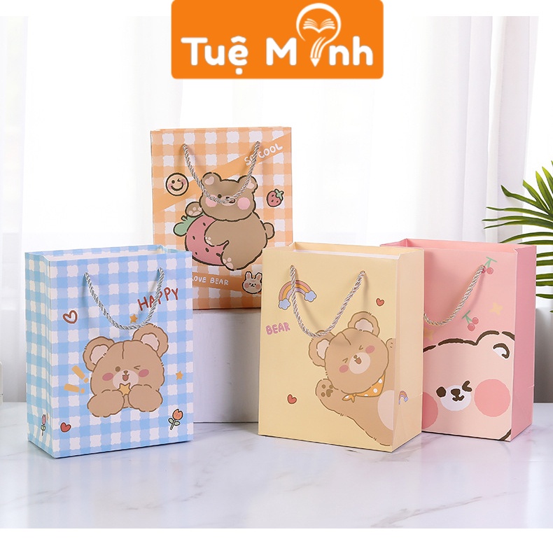 Túi giấy dễ thương đựng quà tặng quai lụa chắc chắn VPPTUEMINH nhiều mẫu đa dạng