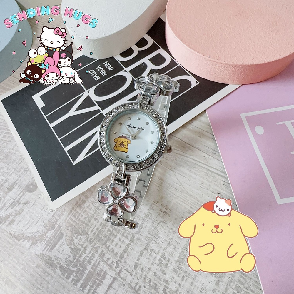Sanrio Đồng Hồ Đeo Tay kuromi / melody / cinnamon dog / pacha / pudin / hello kitty Đính Đá Xinh Xắn Cho Bé Gái