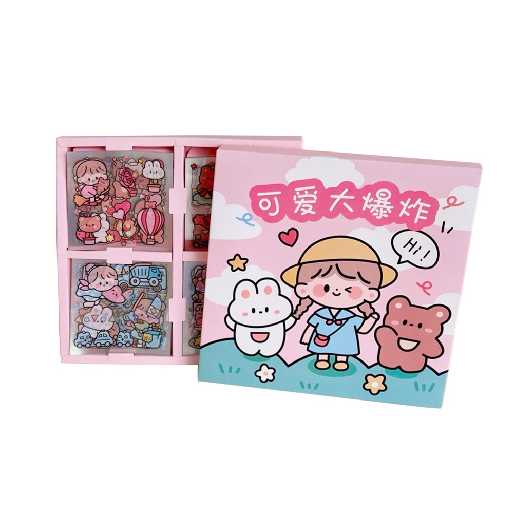Set hộp 100 tấm sticker 1000 hình dán chống nước nhiều phong cách cute dễ thương   RYVN