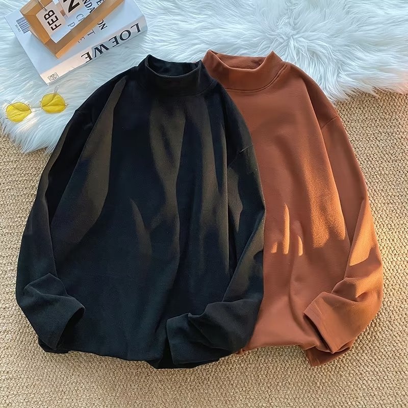 ✦AFFLIGA✦ Cao Cấp - Áo Thun Nam Tay Dài Cổ Cao Hai Mặt Màu Trơn Mặc Trong