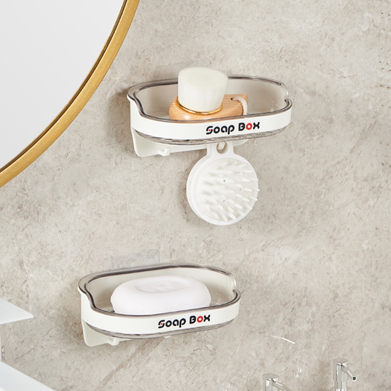 Khay Đựng Xà Phòng Hai Tầng Gắn Tường Sáng Tạo Có Móc Treo Cho Nhà Tắm