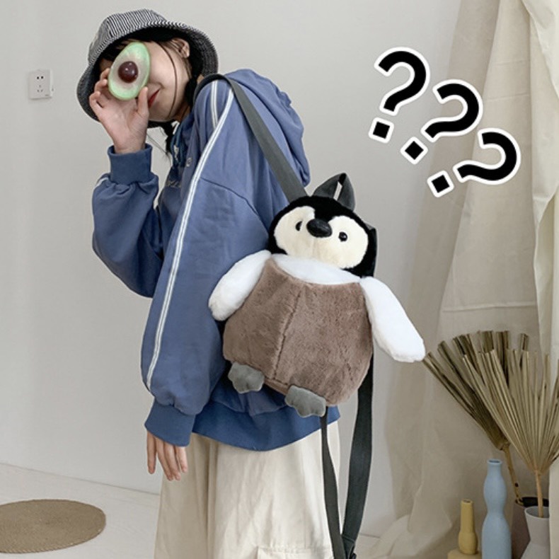 Balo Gấu Nhồi Bông Hình Chim Cánh Cụt Đáng Yêu Cực Thu Hút