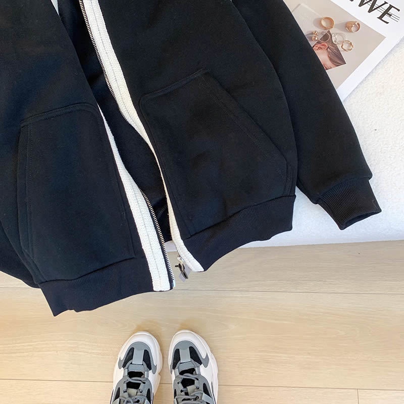 Đen Áo Khoác cardigan Có Nón Dáng Rộng Thời Trang Xuân Thu Cao Cấp Cho Nữ