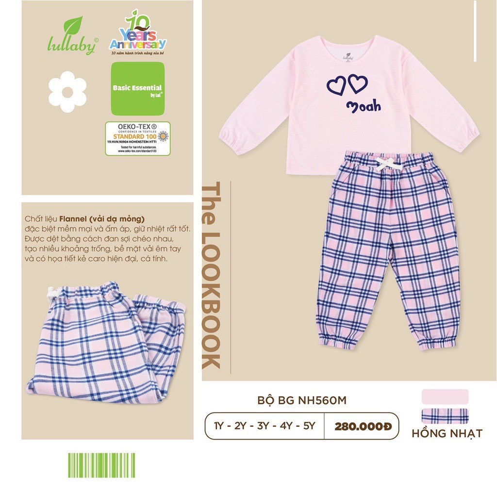 LULLABY Bộ quần áo dài tay thu đông xinh xắn cho bé trai bé gái cotton cho bé từ 7kg tới 20kg