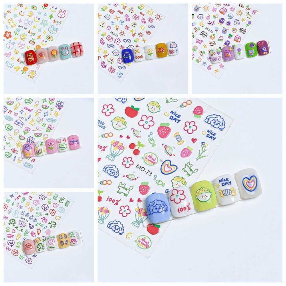 Lombar Nhãn Dán Trang Trí Móng Tay Nghệ Thuật dopamine Họa Tiết Hoạt Hình Thỏ Và Hoa Dập Nổi dopamine diy