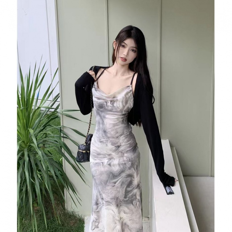 Hàng Mới Về Mới Đầm Hai Dây In Họa Tiết Phong Cách Cổ Điển Thanh Lịch Dành Cho Nữ
