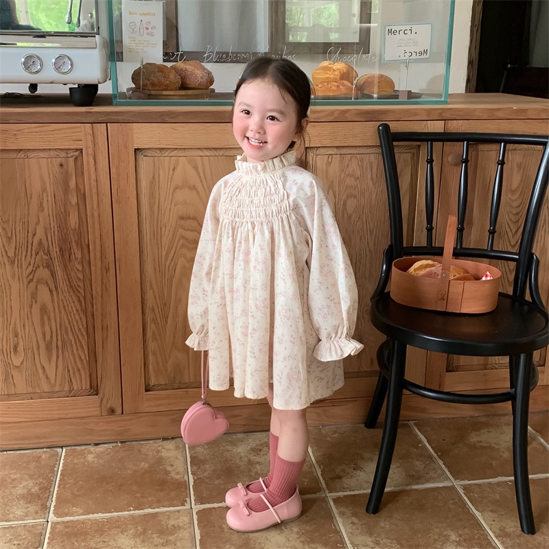 Đầm Tay Dài In Hoa Phong Cách Hàn Quốc Dễ Thương Thời Trang Thu Đông Cho Bé Gái