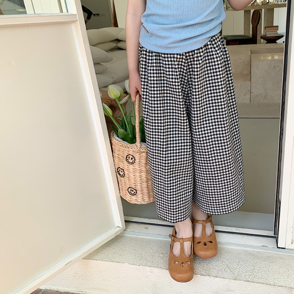 Quần ống rộng Họa Tiết Sọc Caro Trắng Đen Phong Cách retro Cho Bé Gái