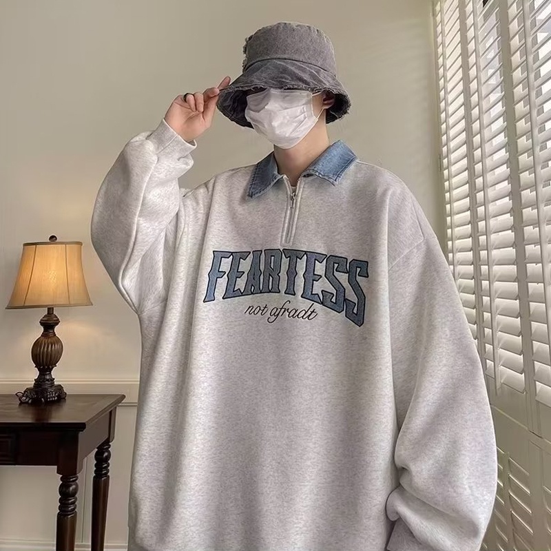 Áo polo Tay Dài Có Khóa Kéo Dáng Rộng Thời Trang Hàn Quốc Cho Nam