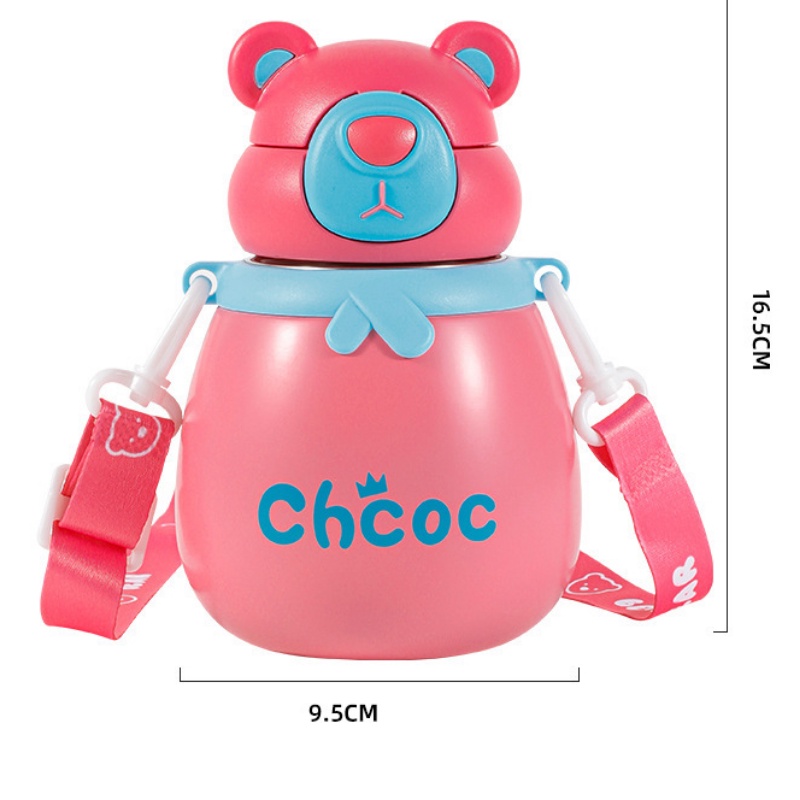 Bình Nước Giữ Nhiệt 450ml Bằng Thép Không Gỉ 316 Họa Tiết Gấu Hoạt Hình Dễ Thương