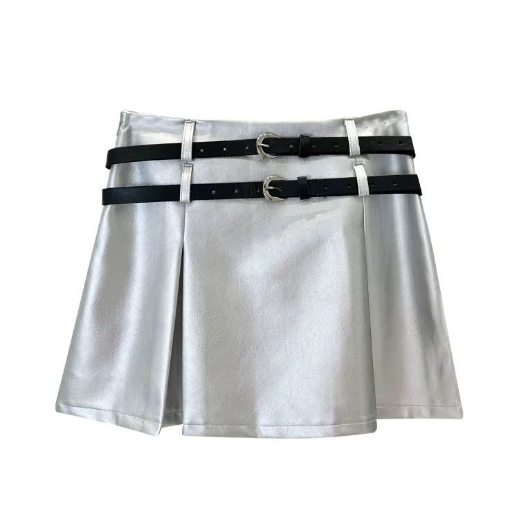 Chân Váy Da pu Ngắn Dáng Chữ a Màu Bạc Thời Trang Xuân Thu 2023 Cho Bạn Gái