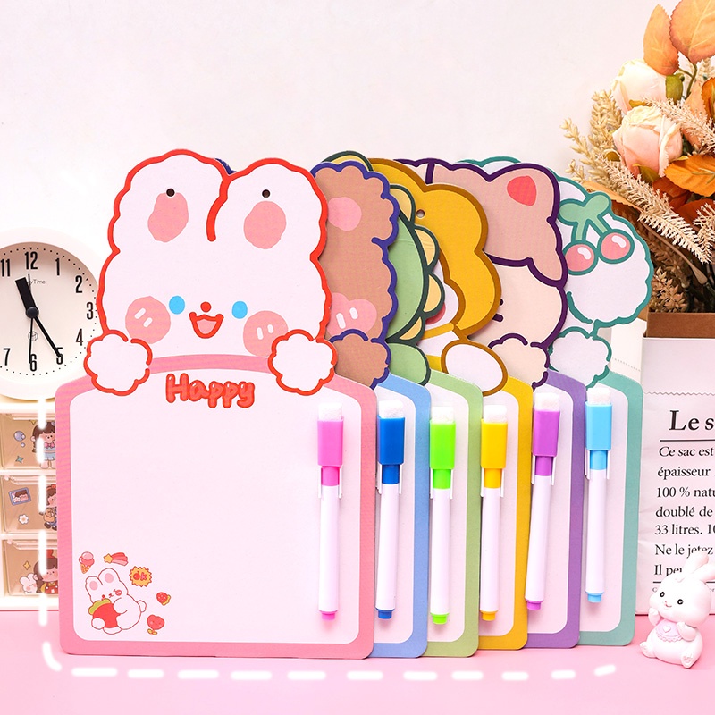 Bảng Ghi Chú Hai Mặt Xóa Được Họa Tiết Hoạt Hình Sáng Tạo Kèm Bút Đánh Dấu