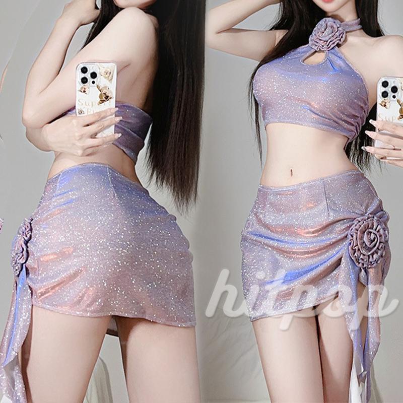 Set Áo Hở Lưng Lấp Lánh + Chân Váy Hoa Ôm Dáng Thời Trang Dành Cho Nữ