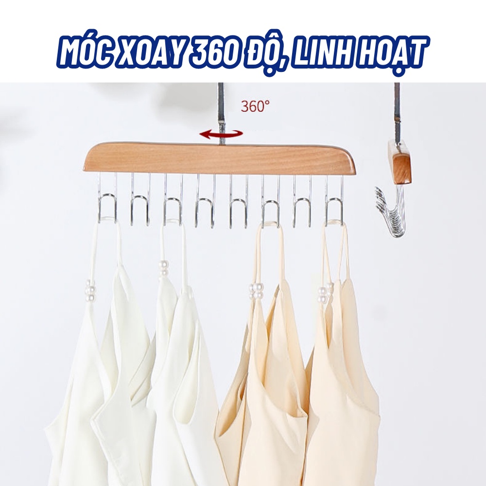 Móc Gỗ Treo Đồ Lót, Khăn , Thắt Lưng, Cà Vạt, Áo 2 Dây Đa Năng Tiện Dụng Cho Gia Đình
